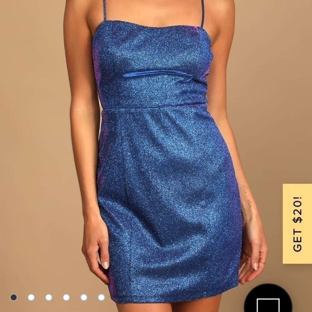 Lulus Sensation Blue purple shift glitter body con mini dress womens XS prom - Picture 2 of 16